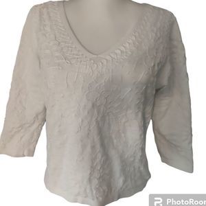 Talbot's Embroidered White Cotton V Neck Women's Top size M P